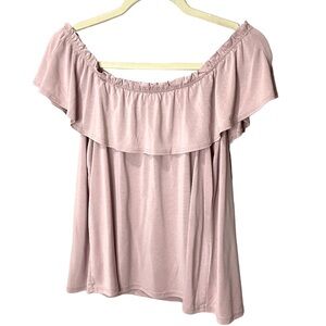 Hummingbird Off Shoulder Top Blush Tie in Back Flowy  Romantic Demure SZ L EUC
